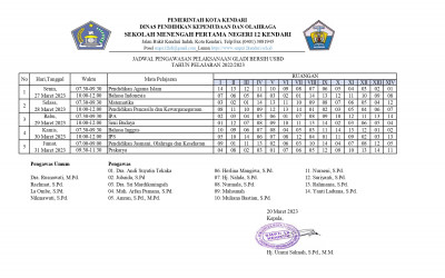 Jadwal Pelaksanaan Gladi Bersih USBD SMP Negeri 12 Kendari